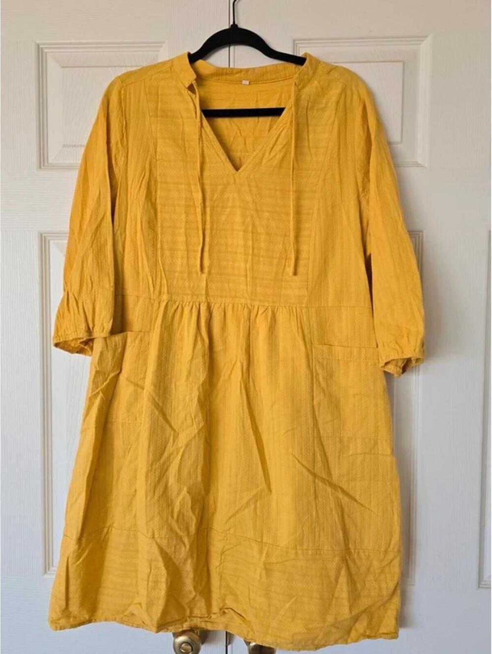 Yellow 100%cotton dress boho loose summer